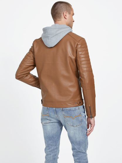 david faux-leather hooded jacket