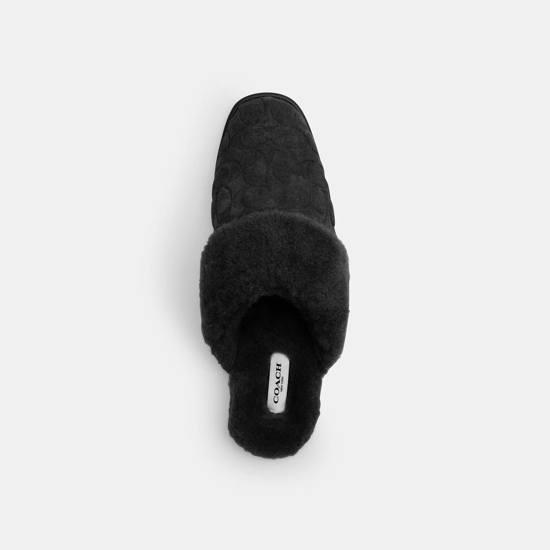 sherpa flat mule in signature suede