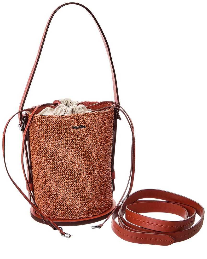 logo plaque leather-trim bucket bag