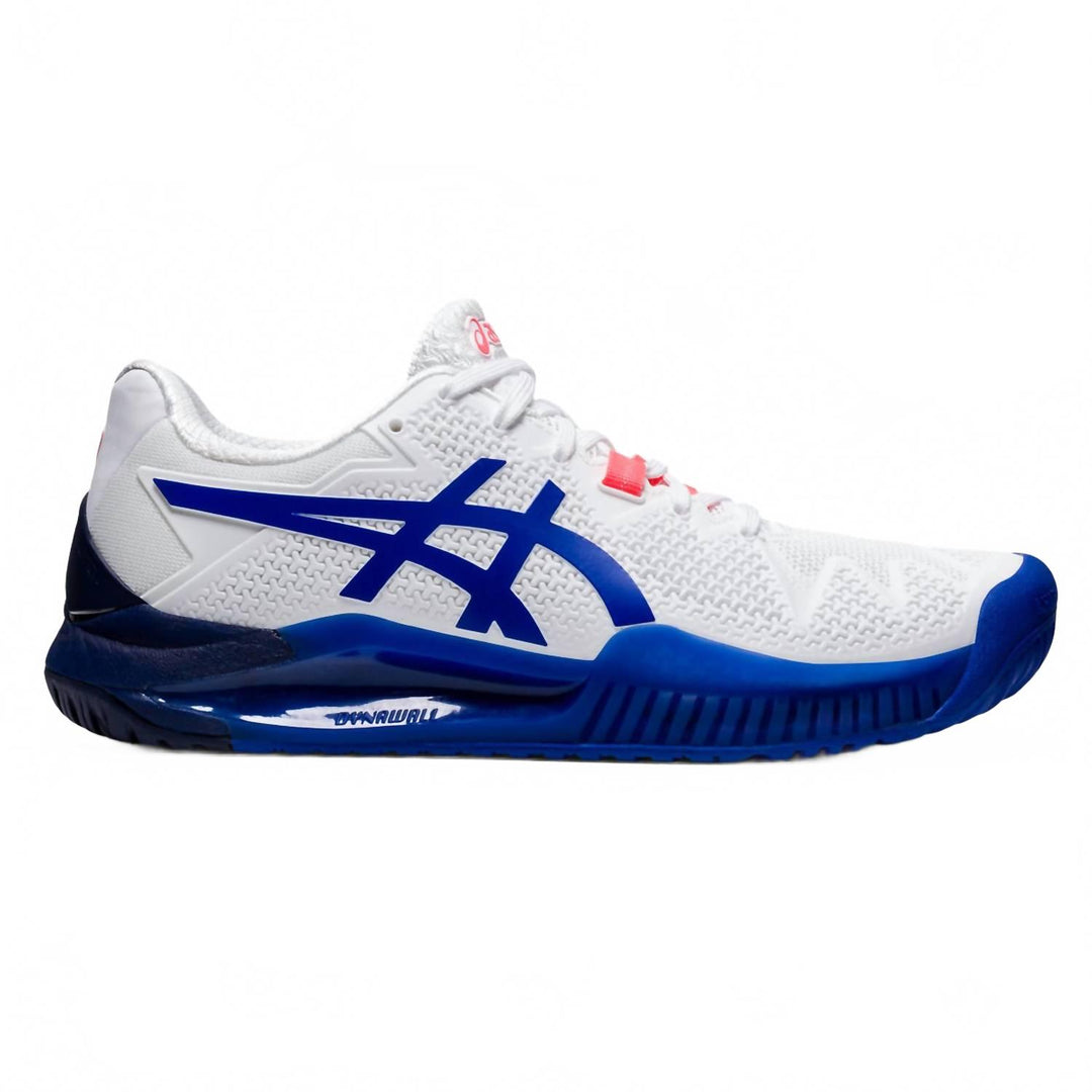 women's gel-resolution 8 tennis shoes in white/lapis lazuli blue