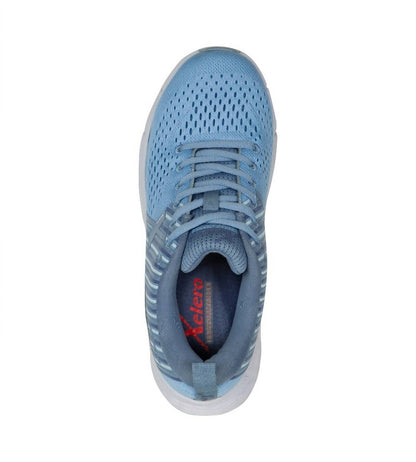 women's steadfast running shoes in light blue/white