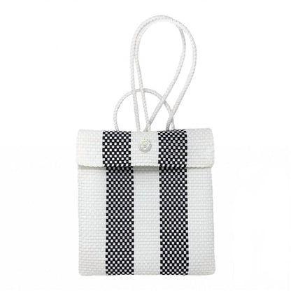 women's medium woven striped backpack in white/black