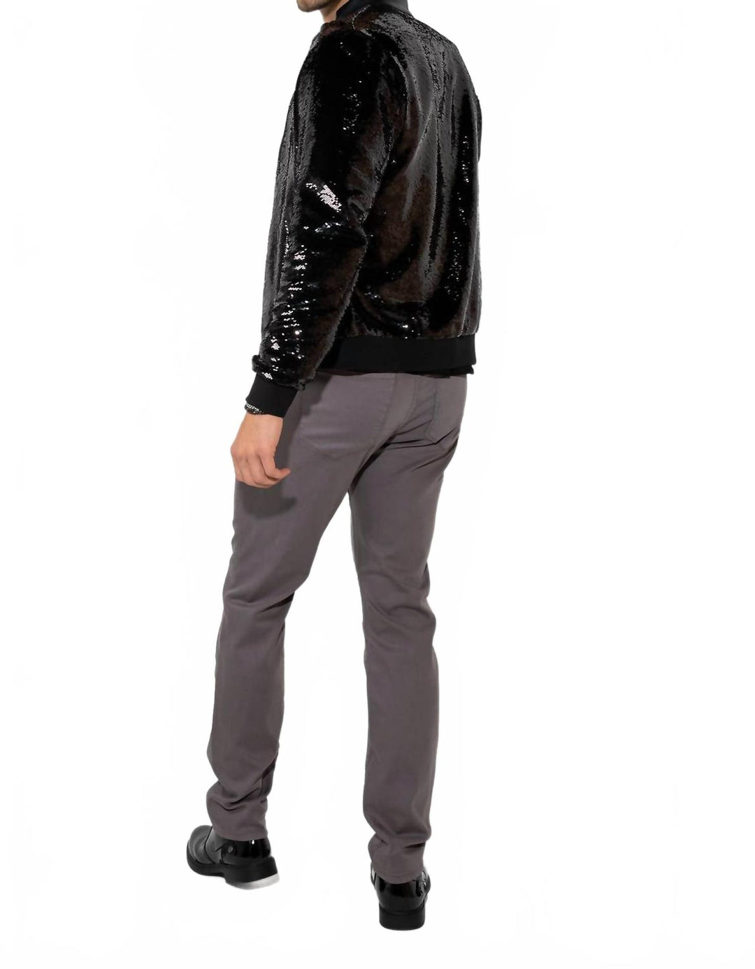ryder long sleeve bomber jacket in sequin noir