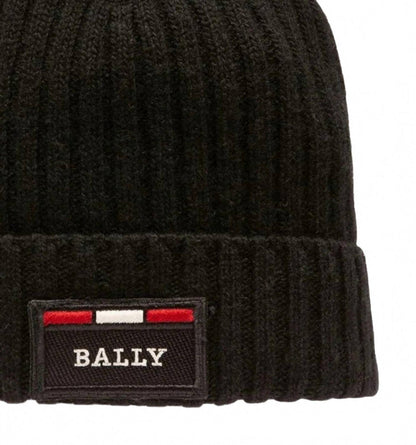 men's ribbed logo wool beanie in black