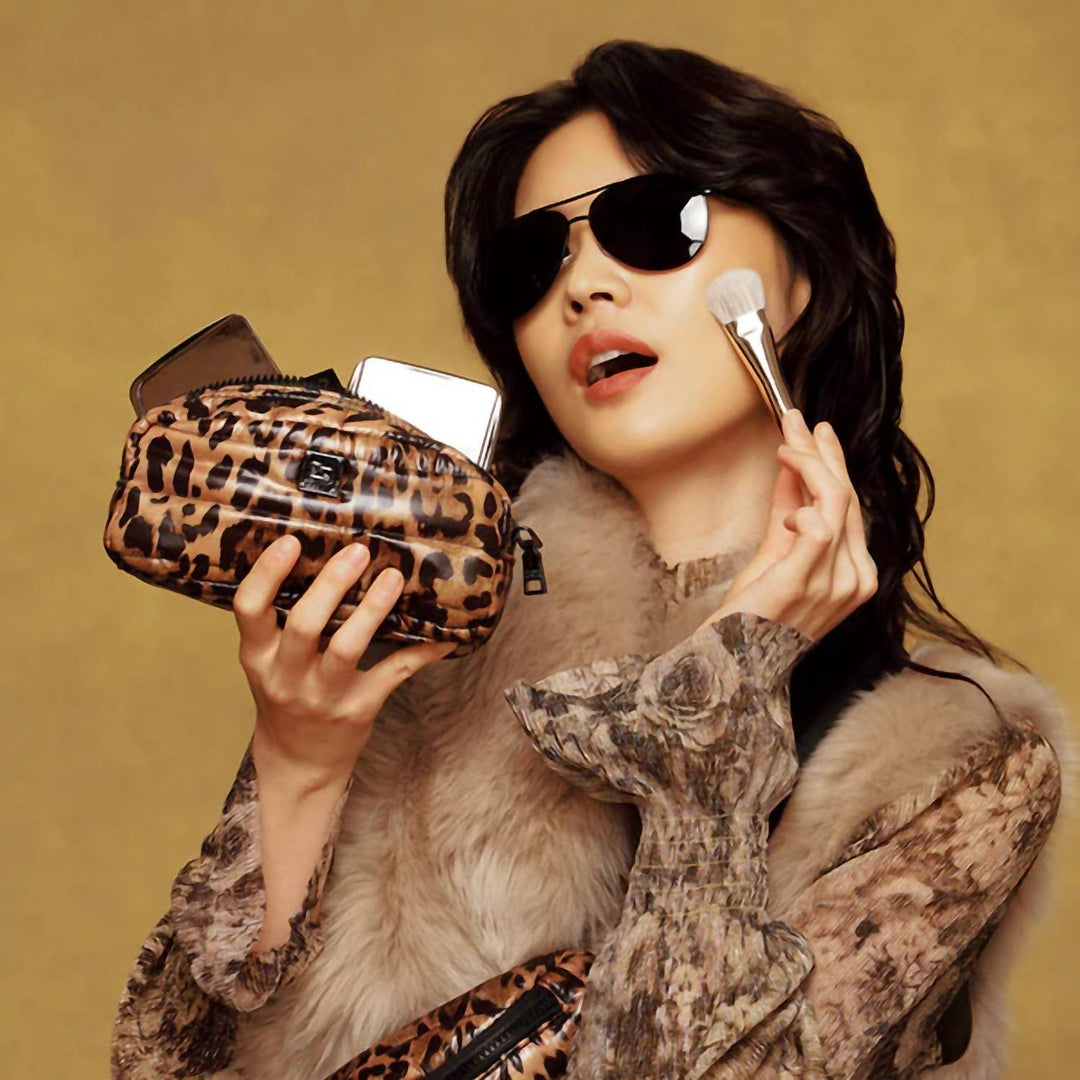 women's touch up bag in leopard