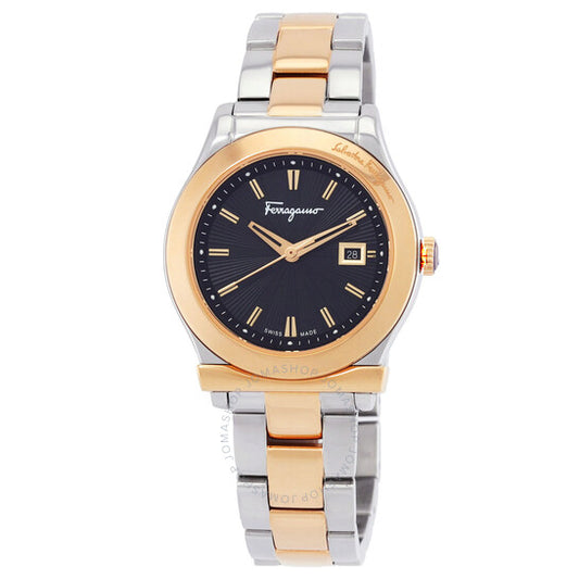 ساعة فيراغامو ١٨٩٨ للسيدات بمينا أسود وألوان ثنائية