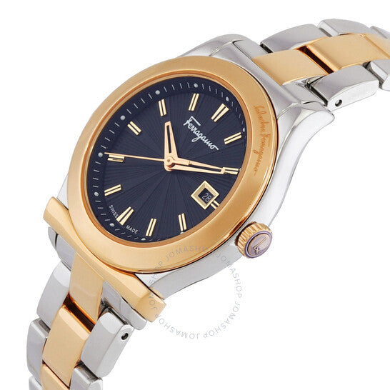 ساعة فيراغامو ١٨٩٨ للسيدات بمينا أسود وألوان ثنائية