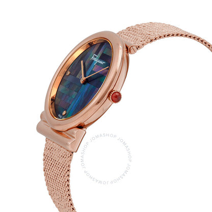 ساعة فيراغامو للسيدات بمينا من عرق اللؤلؤ الأسود