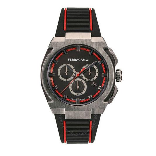 ساعة فيراغامو إيدج كرونوغراف كوارتز للرجال بمينا أسود