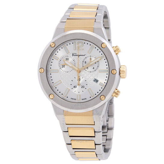 ساعة فيراغامو F-80 كرونوغراف كوارتز بمينا بيضاء للرجال