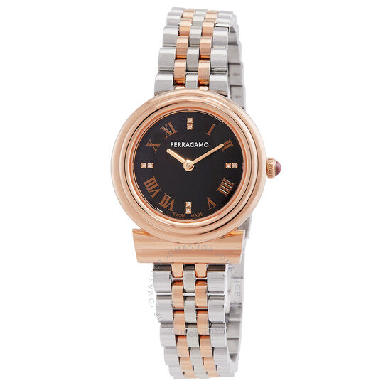 ساعة فيراغامو جانشيني كوارتز بمينا سوداء للنساء