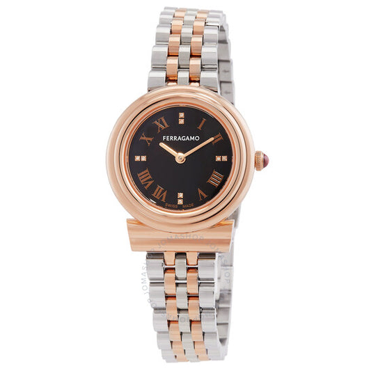 ساعة فيراغامو جانشيني كوارتز بمينا سوداء للنساء