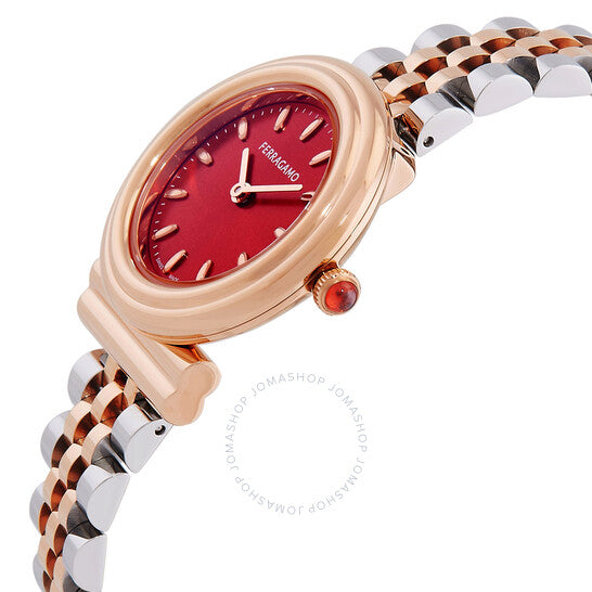 ساعة فيراغامو جانشيني كوارتز بمينا حمراء ثنائية اللون للسيدات