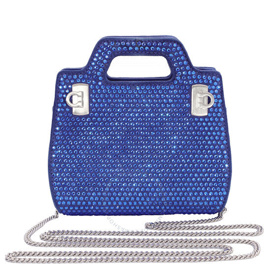 Ferragamo, Ladies Blue Crystal Studded Wanda Mini Bag