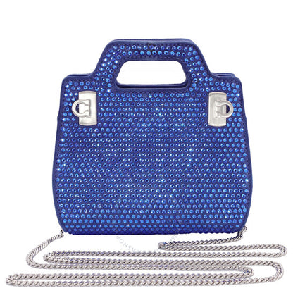 Ferragamo, Ladies Blue Crystal Studded Wanda Mini Bag