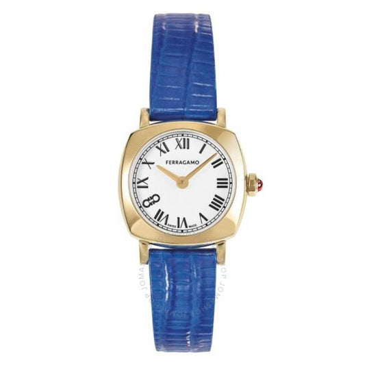 ساعة فيراغامو النسائية، كوارتز مربع ناعم، مينا بيضاء