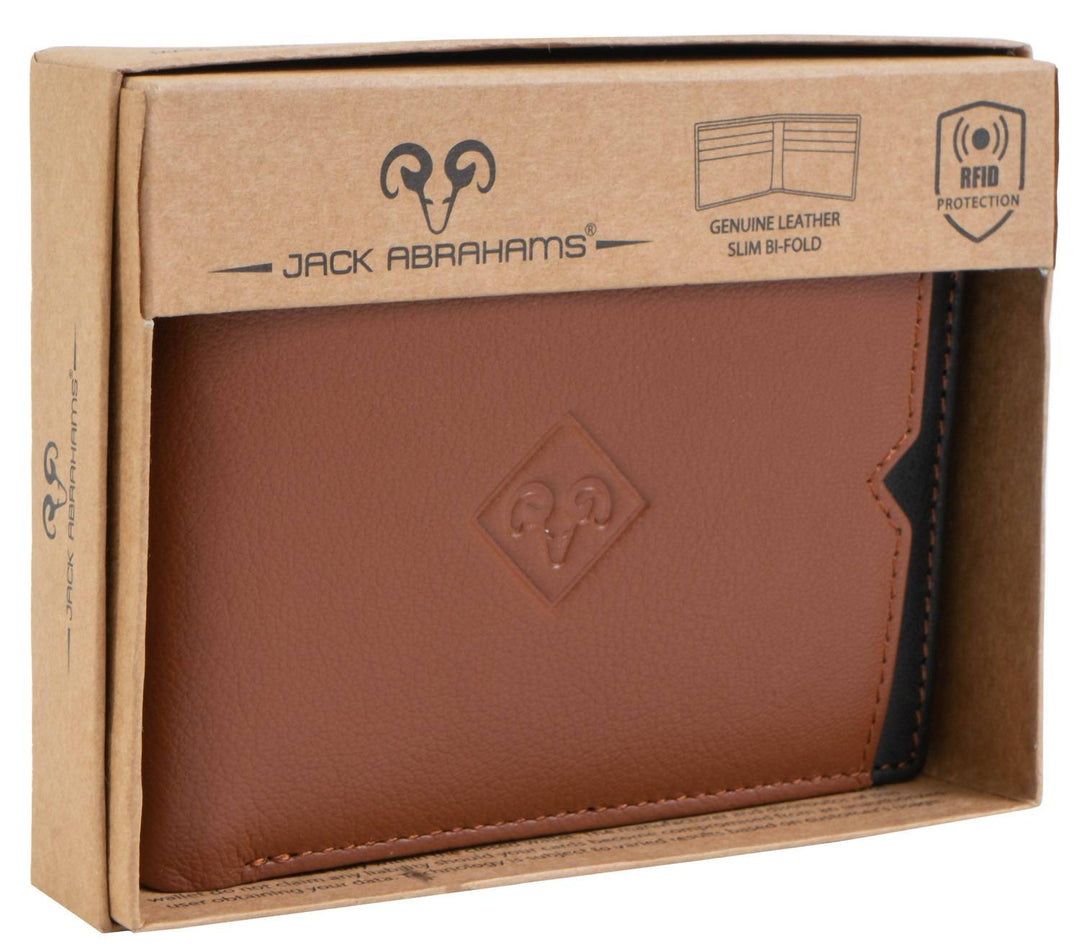 men's goat nappa leather bi-fold wallet in cognac/black
