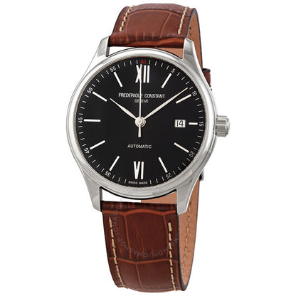 Frederique Constant, Automatic Black Dial Black Leather Men's Watch