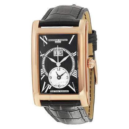 Frederique Constant, Automatic Black Dial Black Leather Strap Menas Watch