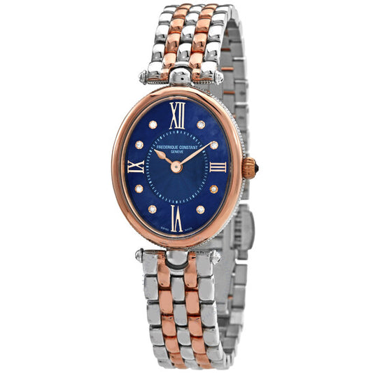 Frederique Constant, Classics Art Deco Blue Navy Mother of Pearl Diamond Dial Ladies Watch