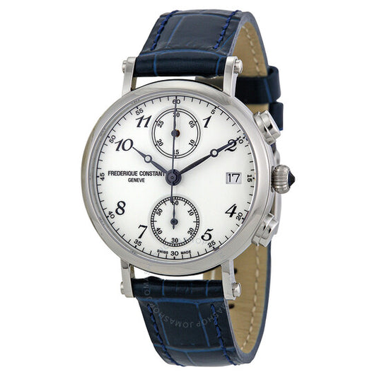 Frederique Constant, Classics Chronograph White Dial Blue Leather Ladies Watch