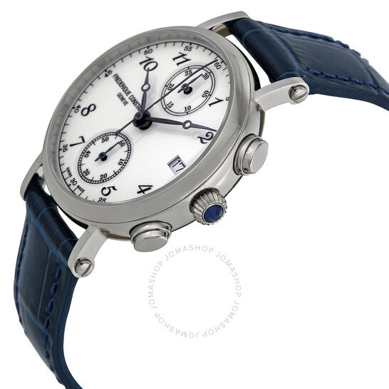 Frederique Constant, Classics Chronograph White Dial Blue Leather Ladies Watch