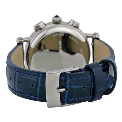 Frederique Constant, Classics Chronograph White Dial Blue Leather Ladies Watch
