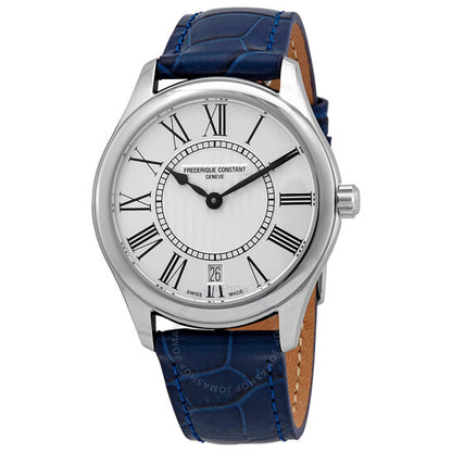 Frederique Constant, Classics Silver Dial Blue Leather Ladies Watch
