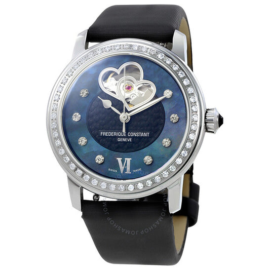 Frederique Constant, Heartbeat Automatic Diamond Black Dial Ladies Watch
