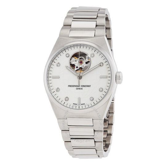 ساعة فريدريك كونستانت هاي لايف أوتوماتيكية للسيدات بمينا فضية مرصعة بالألماس