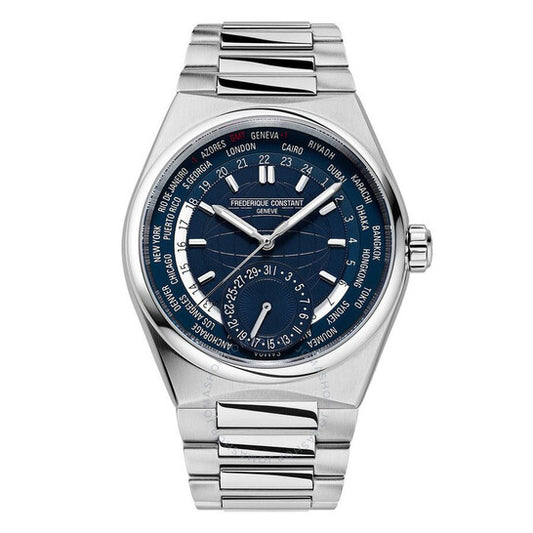 ساعة فريدريك كونستانت هاي لايف وورلد تايم أوتوماتيكية للرجال بمينا أزرق