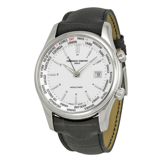 Frederique Constant, Index Worldtimer Silver Dial Black Leather Men's Watch