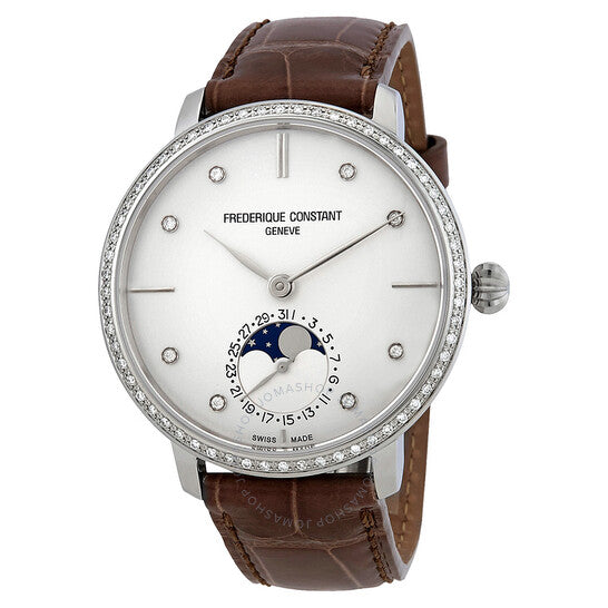 Frederique Constant, Slimline Moonphase Automatic Diamond Silver Dial Men's Watch