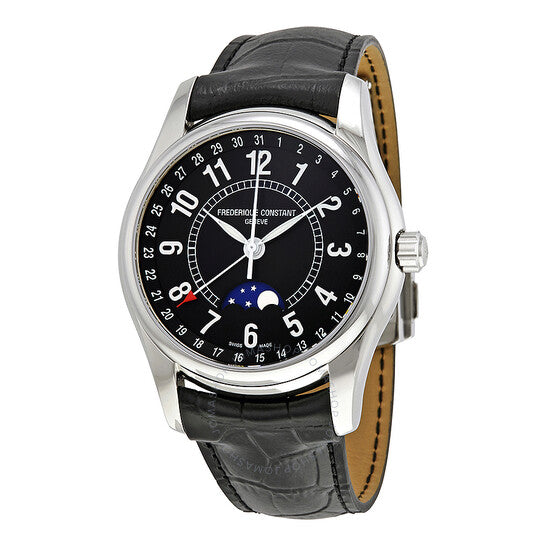 Frederique Constant, Moontimer Black Dial Stainless Steel Men's Watch
