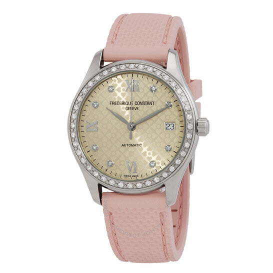 Frederique Constant, Pink Ribbon Automatic Diamond Silver Dial Ladies Watch