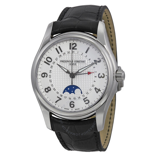 Frederique Constant, Runabout Moonphase White Dial Black Leather Men's Watch