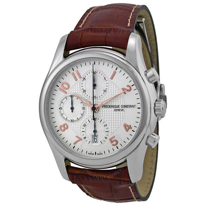 Frederique Constant, Runabout Chronograph Automatic Silver Guilloche Leather Men's Watch