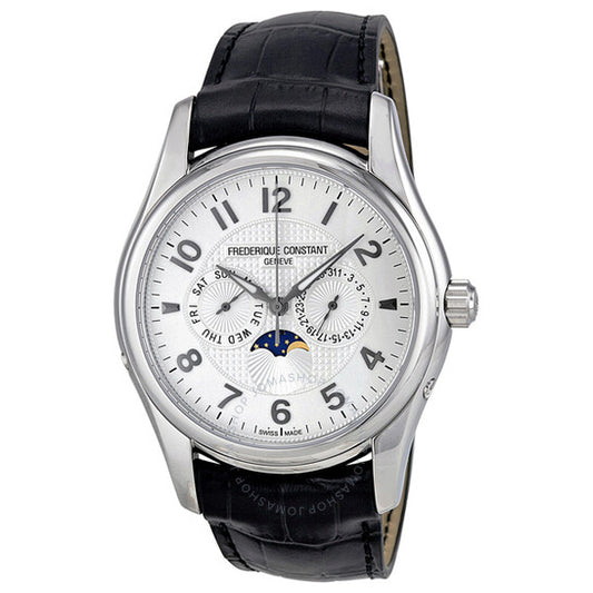 ساعة فريدريك كونستانت للرجال، مصنوعة من الجلد، بمينا فضي