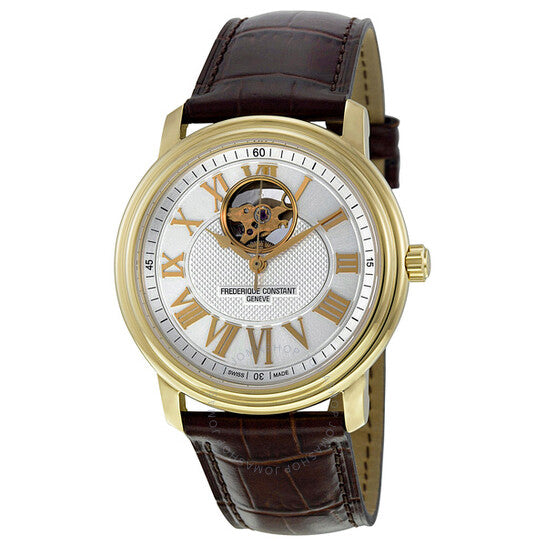 Frederique Constant, Silver Guilloche Brown Leather Men's Watch