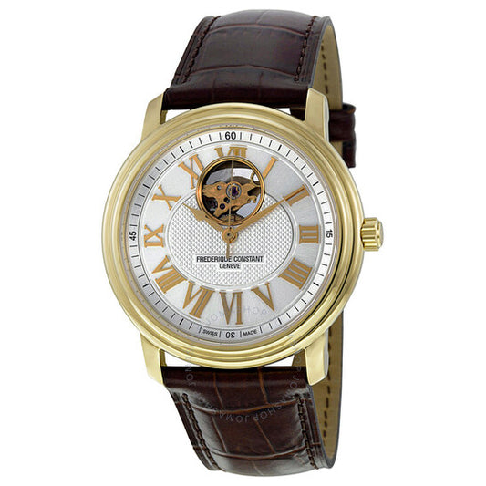 Frederique Constant, Silver Guilloche Brown Leather Men's Watch