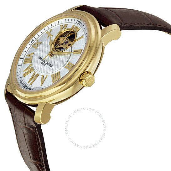 Frederique Constant, Silver Guilloche Brown Leather Men's Watch
