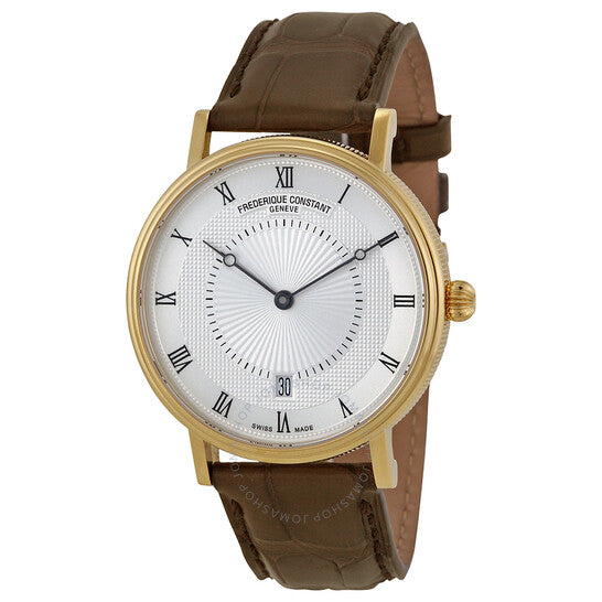 Frederique Constant, Silver Guilloche Dial Brown Leather Men's Watch
