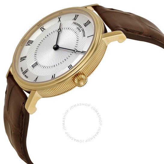 Frederique Constant, Silver Guilloche Dial Brown Leather Men's Watch