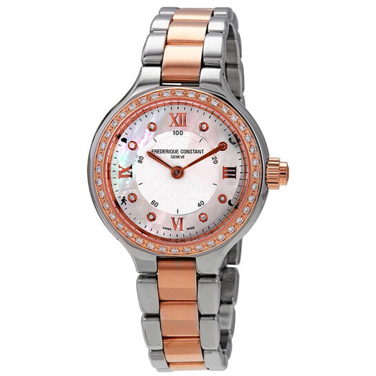 Frederique Constant, Silver Mother of Pearl Dial Ladies Steel and 18k Rose Gold Horological Smartwatch