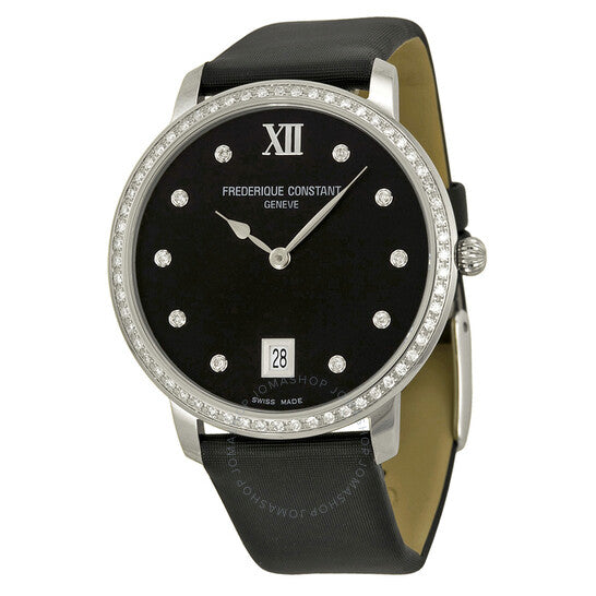Frederique Constant, Slim Line Black Dial Diamond Ladies Watch