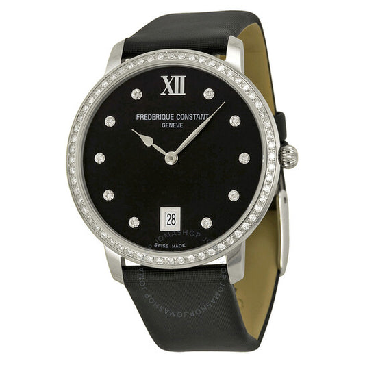 Frederique Constant, Slim Line Black Dial Diamond Ladies Watch