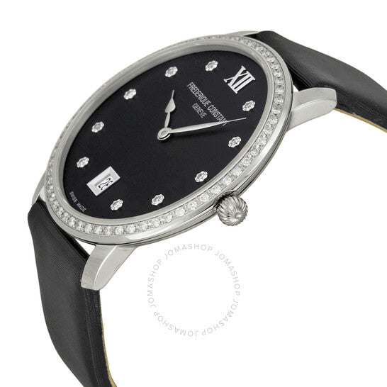 Frederique Constant, Slim Line Black Dial Diamond Ladies Watch