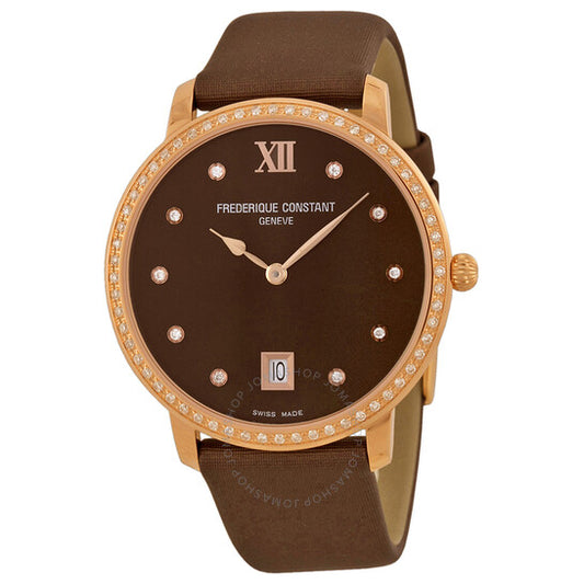 Frederique Constant, Slim Line Brown Dial Rose Gold PVD Ladies Watch