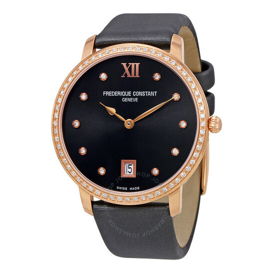 Frederique Constant, Slim Line Joaillerie Dark Grey Dial Ladies Watch