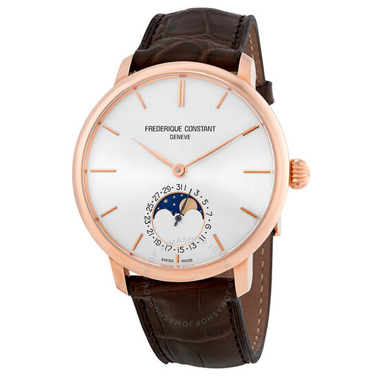 Frederique Constant, SlimLine 18kt Rose Gold Moonphase Automatic Silver Dial Men's Watch